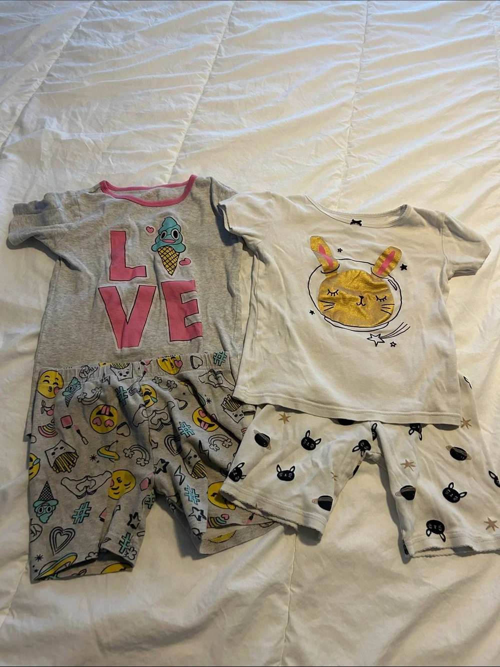 Kids Gray & White Pajama Sets with Pink and Yellow Accents
